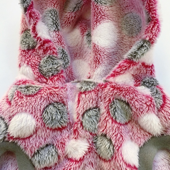 Top Paw Pink Dot Fleece Dog Hoodie Sweater - Picture 4 of 6
